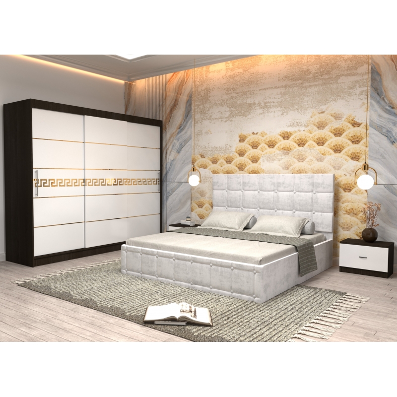 Dormitor Regal cu Pat Tapitat Alb...