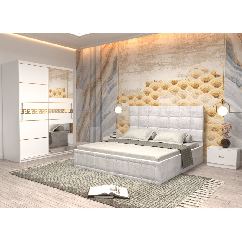 Dormitor Regal cu Pat Tapitat Alb...