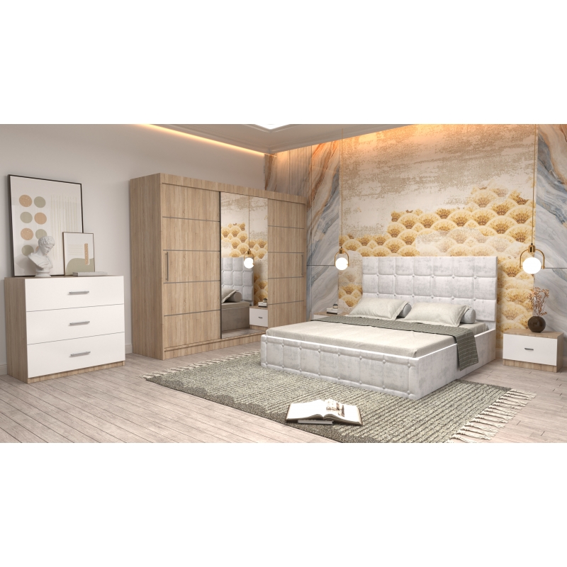 Dormitor Regal cu Pat Tapitat Alb...
