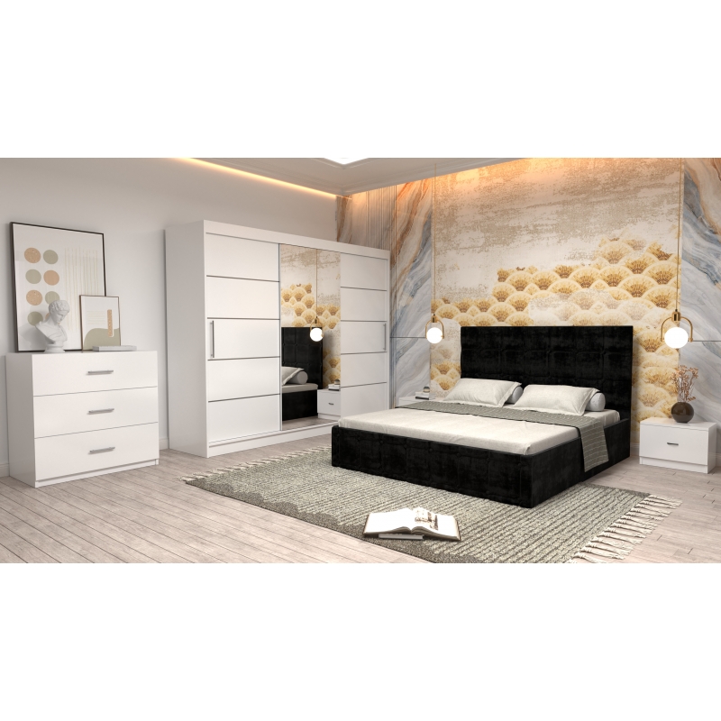 Dormitor Regal cu Pat Tapitat Negru...