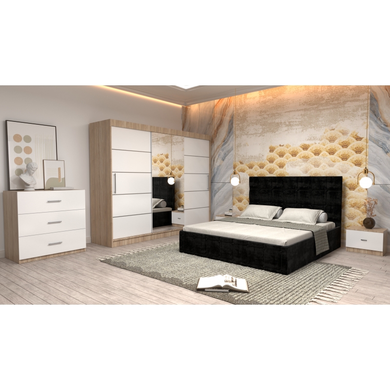Dormitor Regal cu Pat Tapitat Negru...