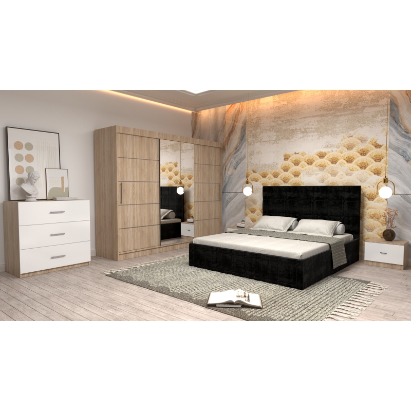Dormitor Regal cu Pat Tapitat Negru...