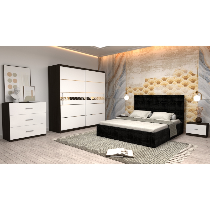 Dormitor Regal cu Pat Tapitat Negru...