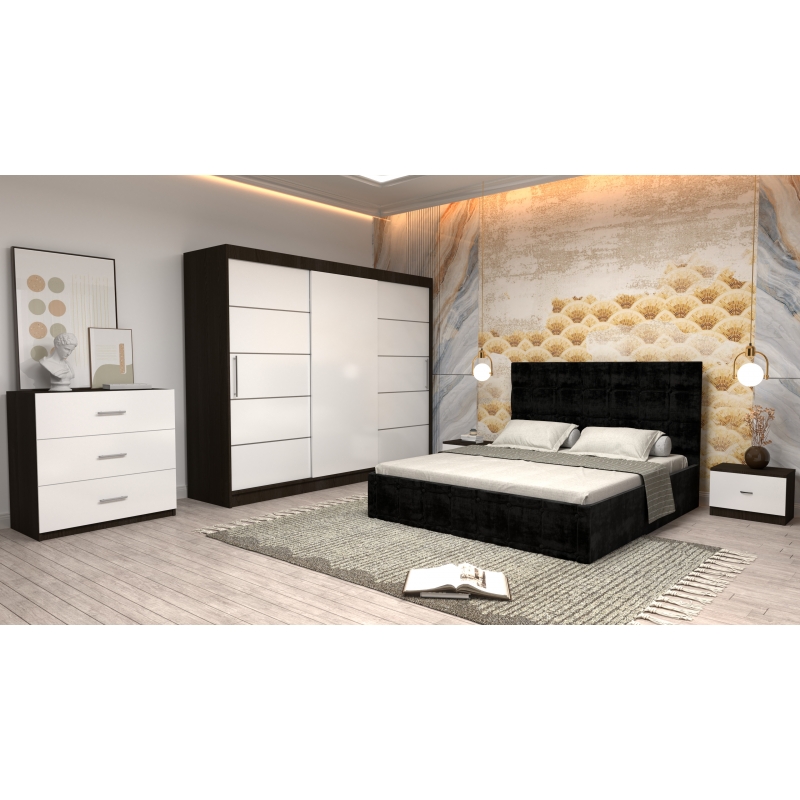 Dormitor Regal cu Pat Tapitat Negru...