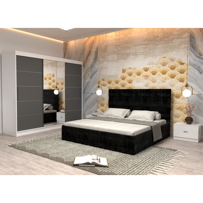 Dormitor Regal cu Pat Tapitat Negru...