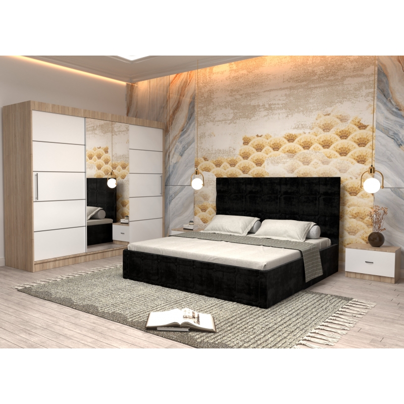 Dormitor Regal cu Pat Tapitat Negru...
