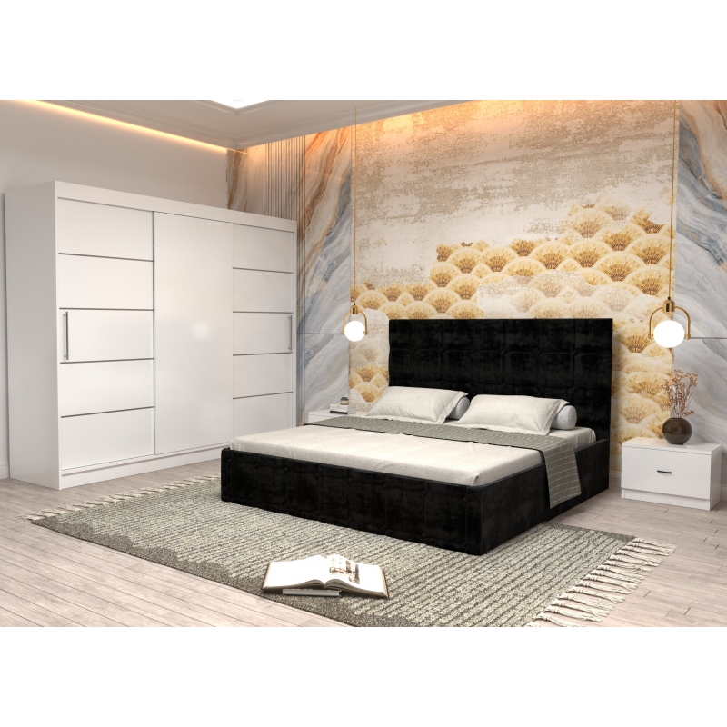 Dormitor Regal cu Pat Tapitat Negru...
