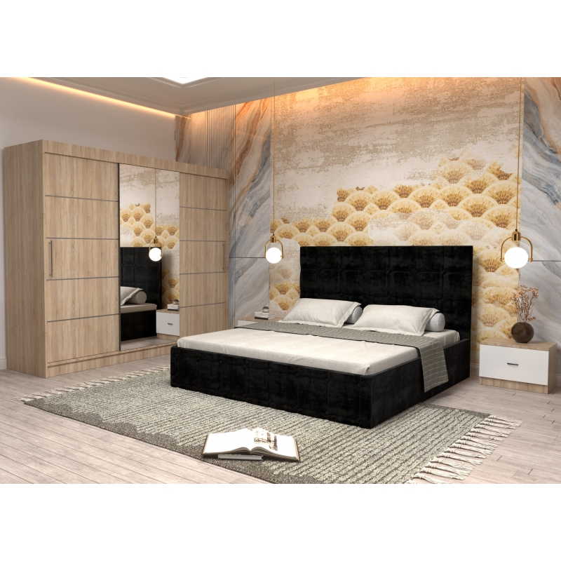 Dormitor Regal cu Pat Tapitat Negru...