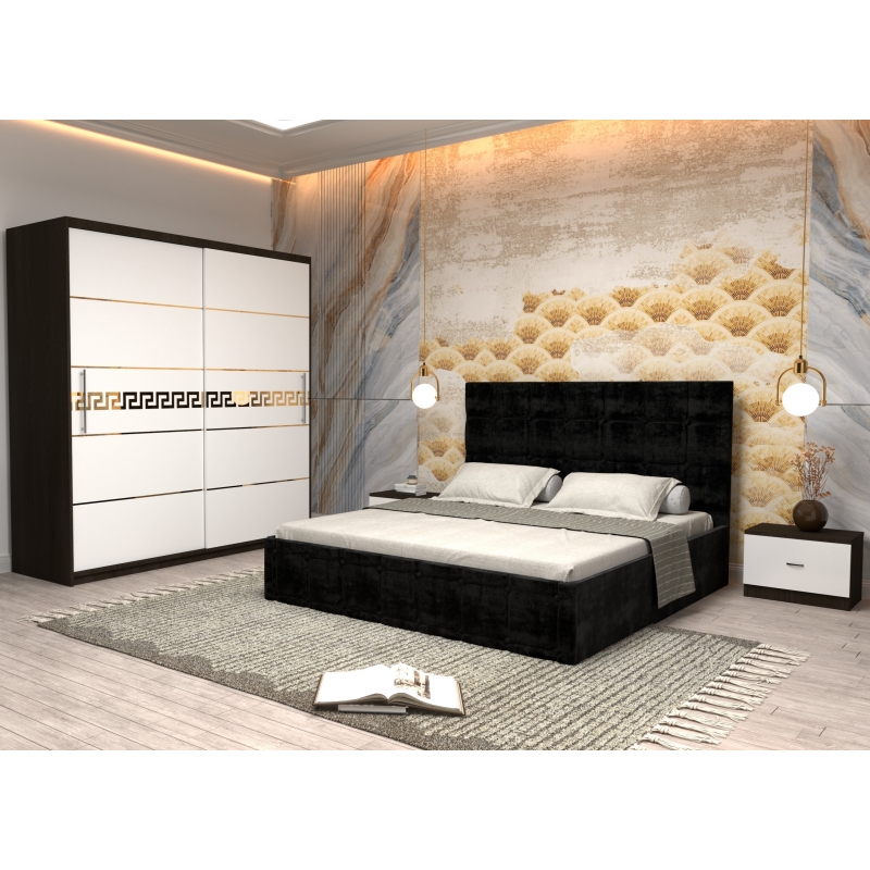 Dormitor Regal cu Pat Tapitat Negru...