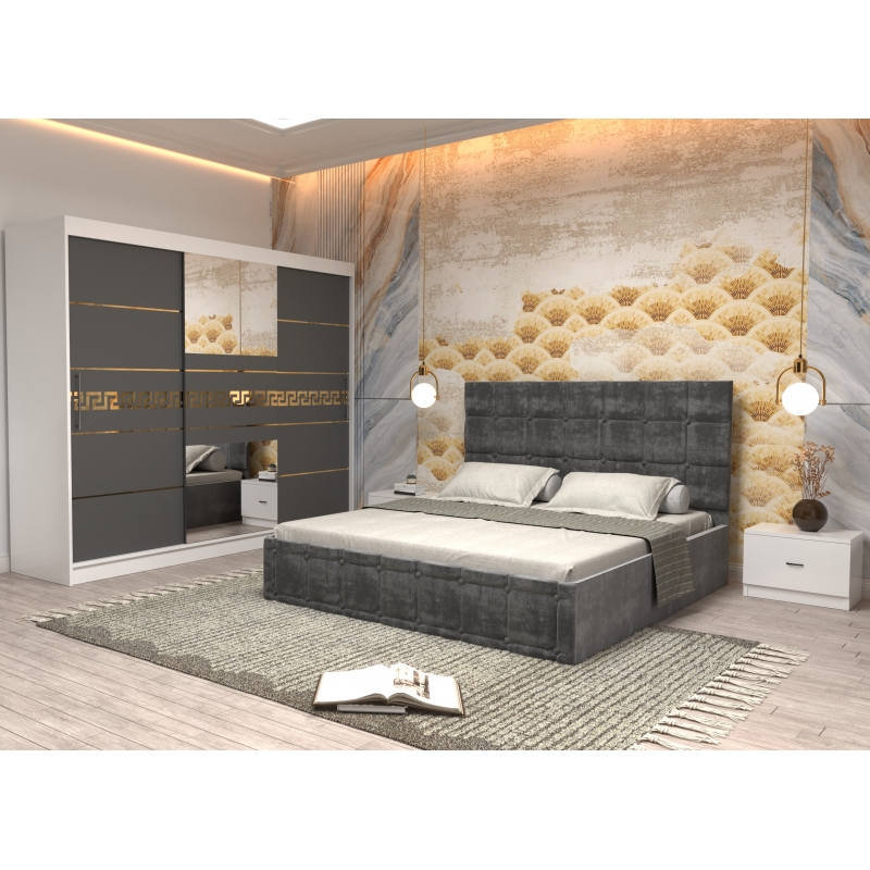 Dormitor Regal cu Pat Tapitat Gri...