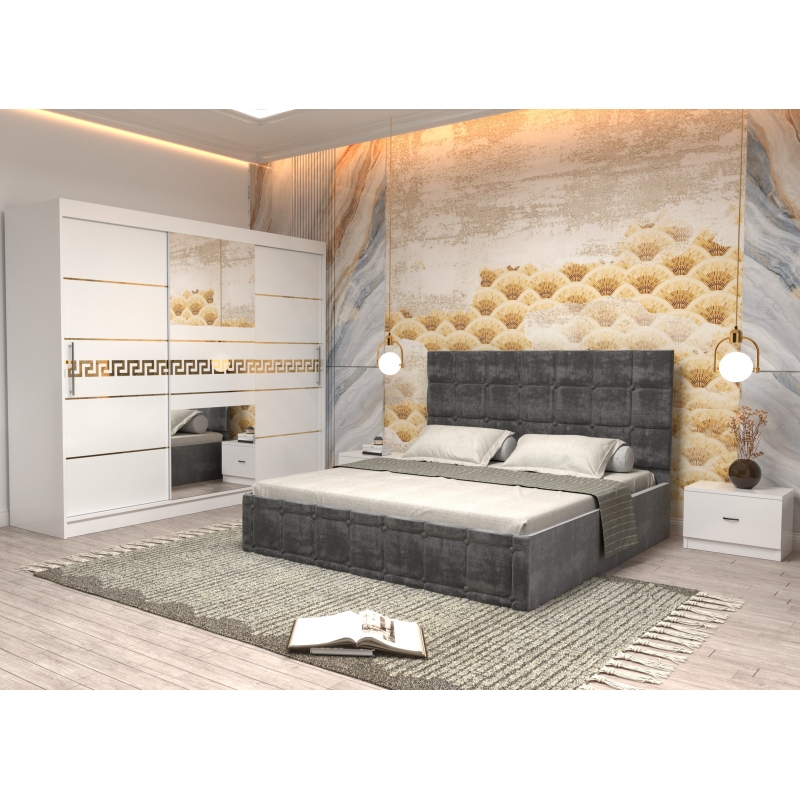 Dormitor Regal cu Pat Tapitat Gri...
