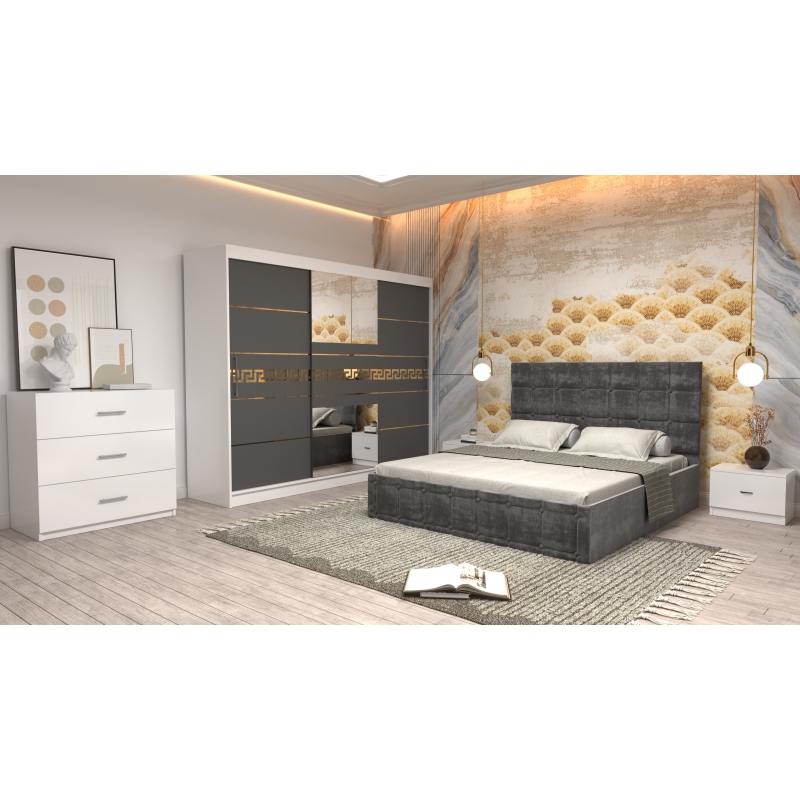 Dormitor Regal cu Pat Tapitat Gri...