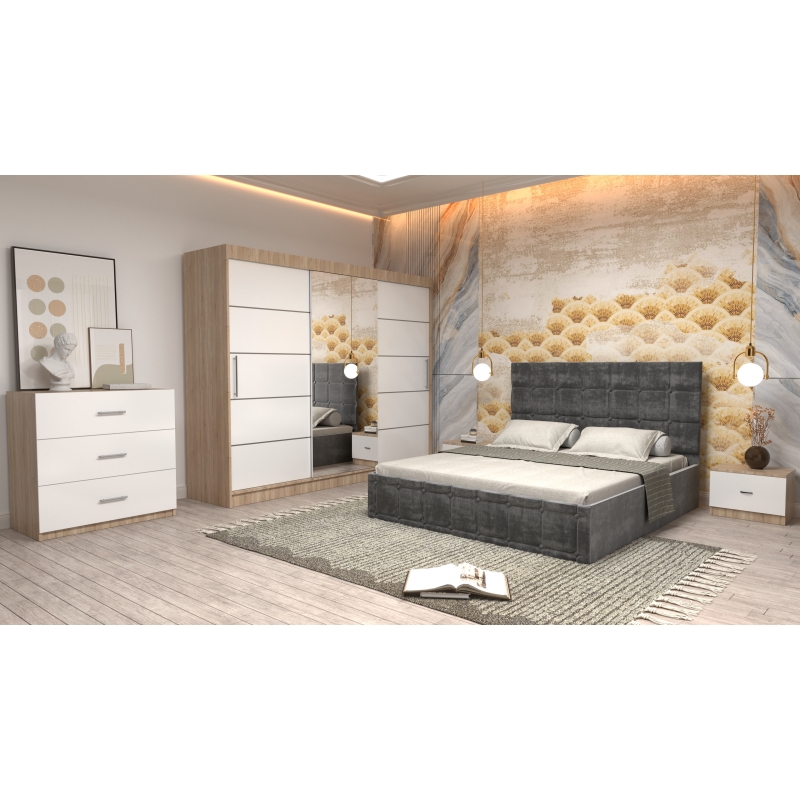 Dormitor Regal cu Pat Tapitat Gri...