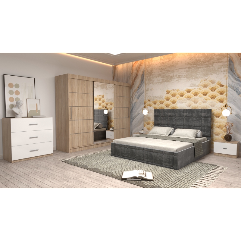 Dormitor Regal cu Pat Tapitat Gri...
