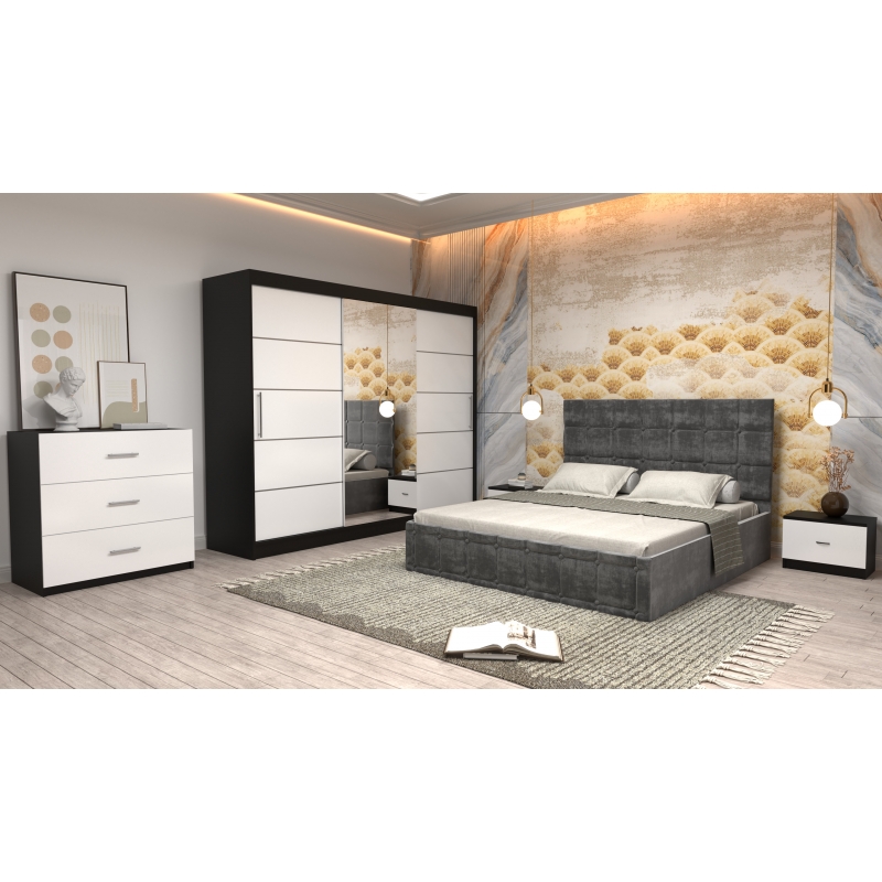 Dormitor Regal cu Pat Tapitat Gri...