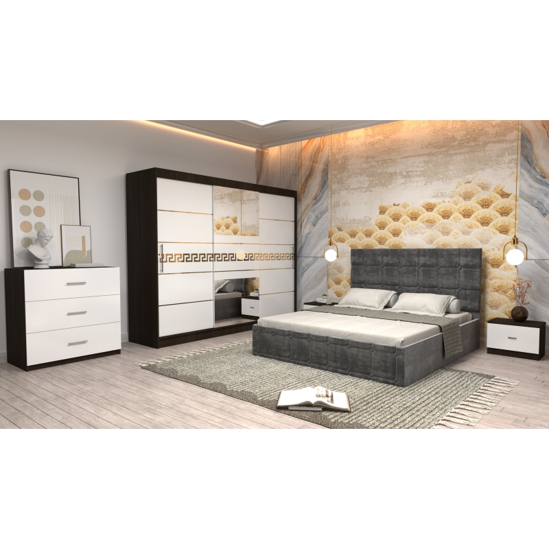 Dormitor Regal cu Pat Tapitat Gri...