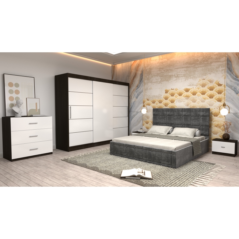 Dormitor Regal cu Pat Tapitat Gri...
