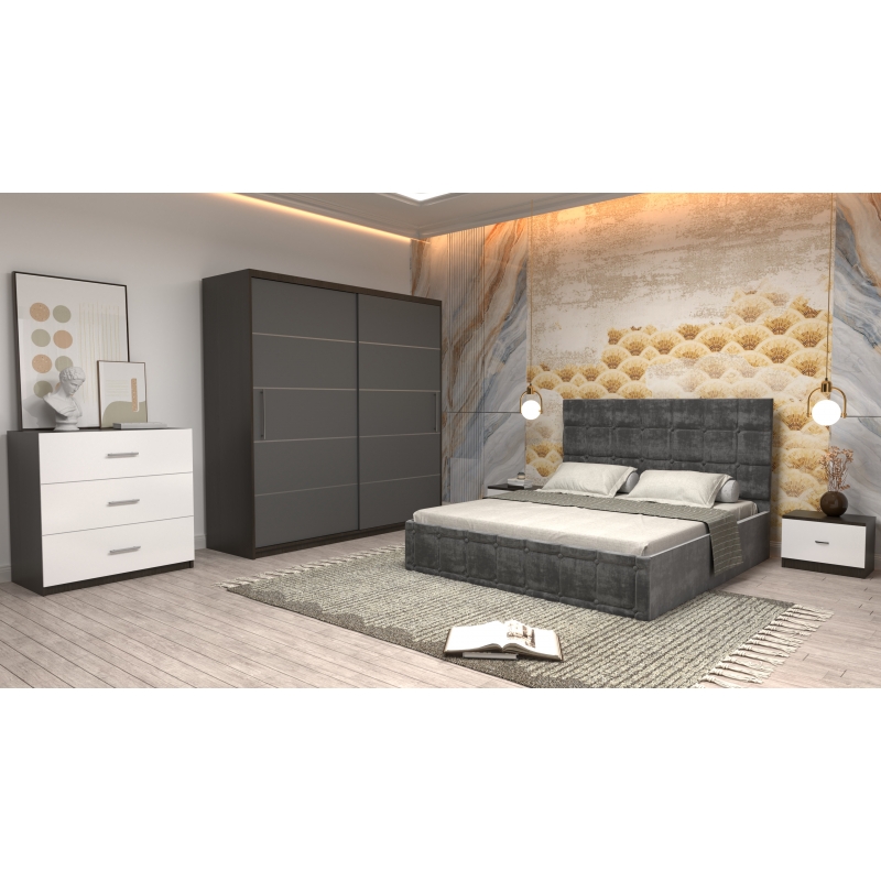 Dormitor Regal cu Pat Tapitat Gri...